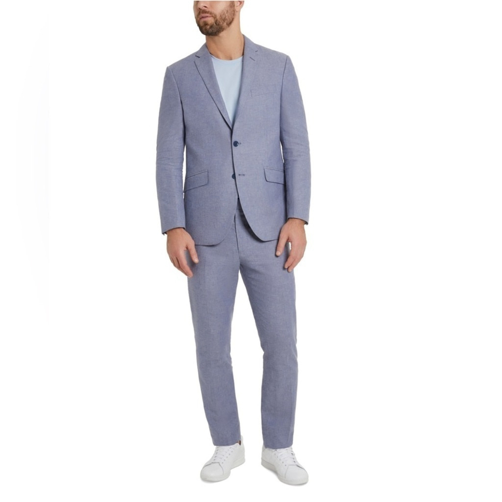 Kenneth Cole Reaction Linen Slim Fit Blue Two Piece Suit - 44R / 37W - NWOT